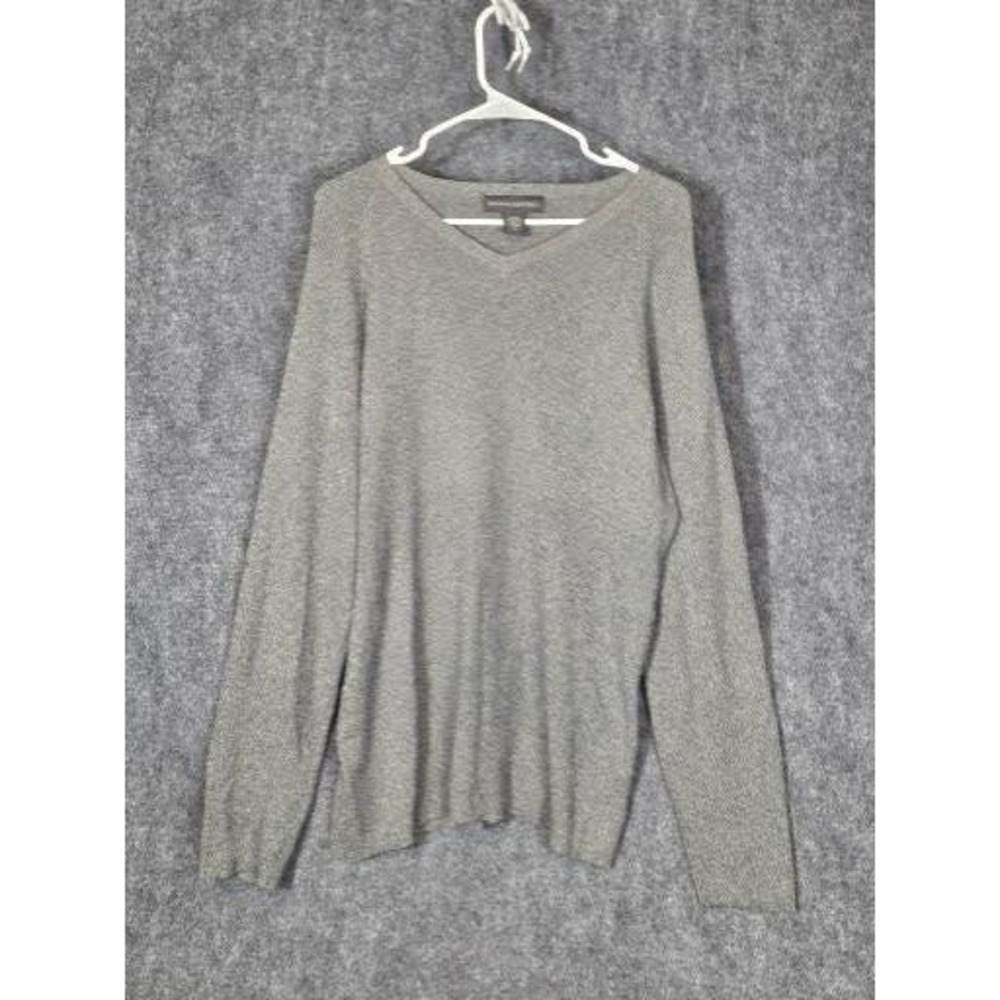 Mens XL Sweater V Neck Gray 100 Cotton Knit Vintage 90s Banana Republic